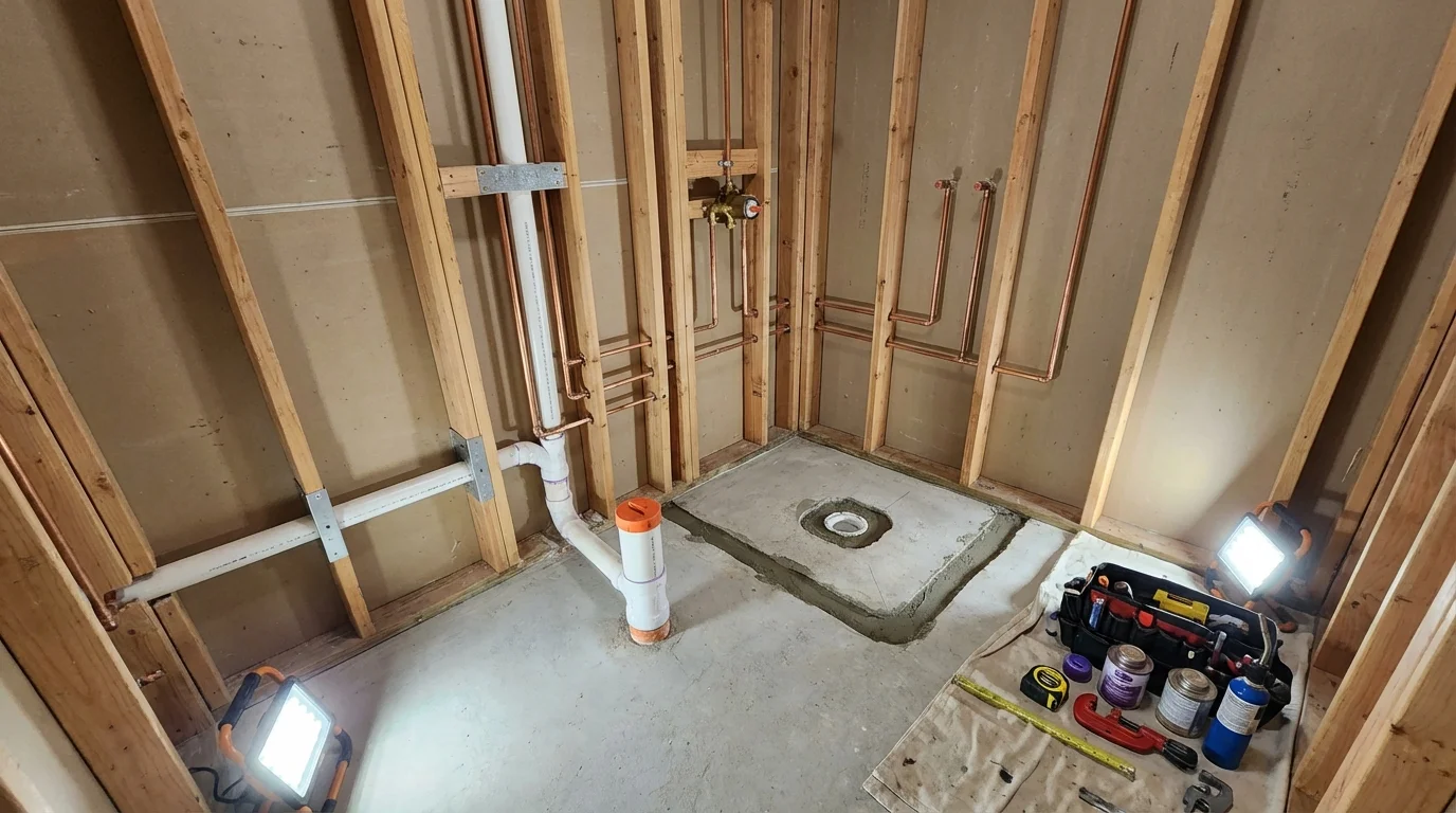 Bathroom rough-in plumbing during remodel by Johns Plumbing LLC in Mission Viejo