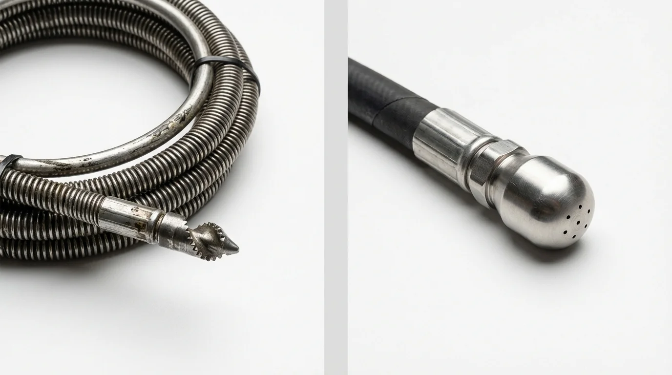 Drain snake cable and hydro jetting nozzle used for drain cleaning in Mission Viejo, CA