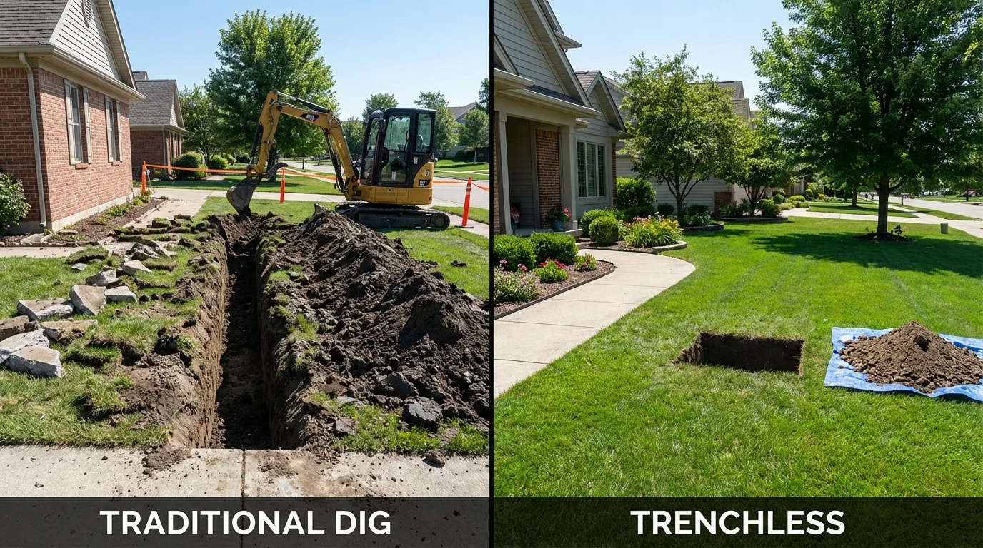 Trenchless sewer repair with minimal yard damage versus traditional excavation in Mission Viejo, CA